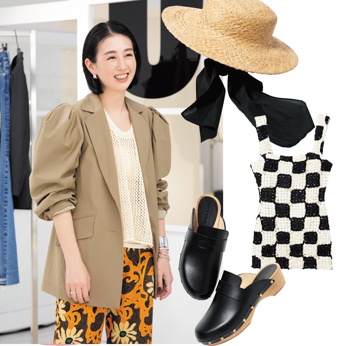美品★ジャーナルスタンダード　レサージュ　コクーンミドルコート ツイードベージュ MANTECO/TWEEDスタンドショートコート（その他アウター