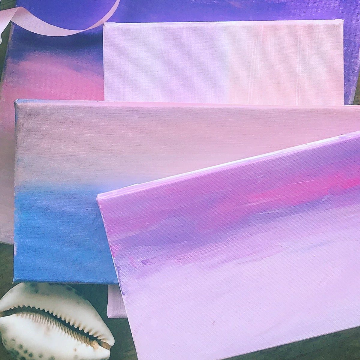 在庫セール】 山崎美弥子さんの絵画 パープルとピンクの海と空 Rxyko