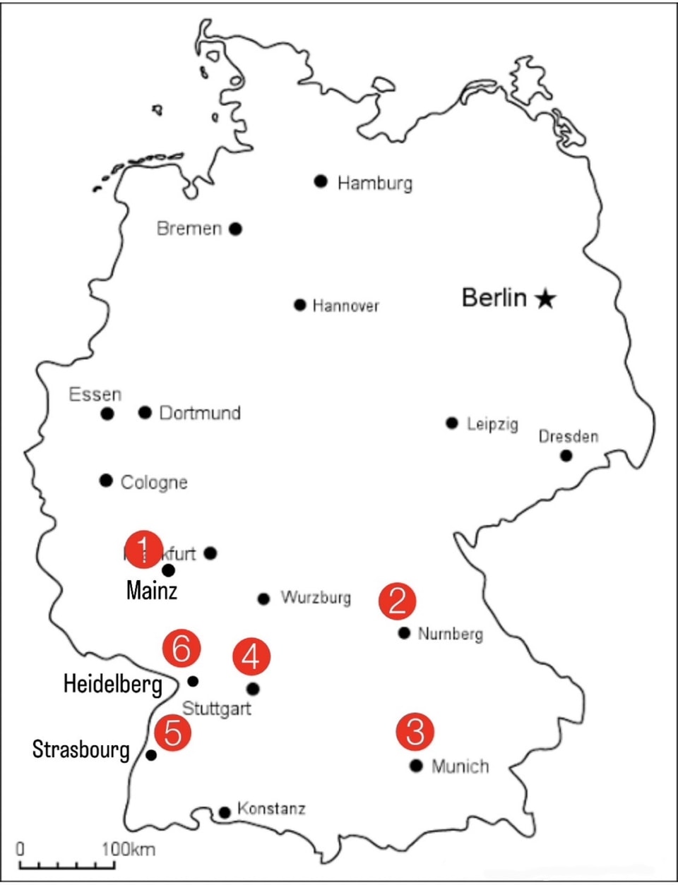 ドイツ南西部の地図