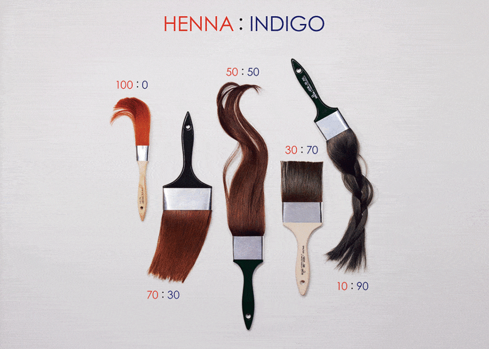 ヘナとインディゴの割合を調整することで、なりたい髪色に。