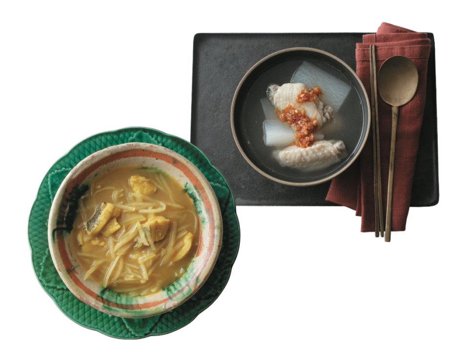 大庭英子先生の「鶏手羽中と大根の韓国風スープ」と「たらとじゃがいものカレースープ」
