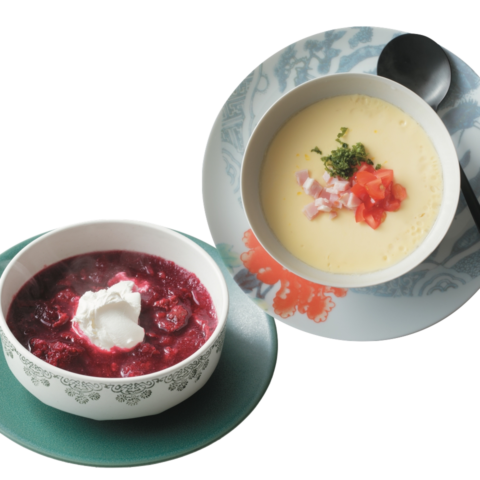 大庭英子先生のおかずスープ「牛肉とすりおろしビーツのスープ」と「レンジ茶碗蒸しスープ」
