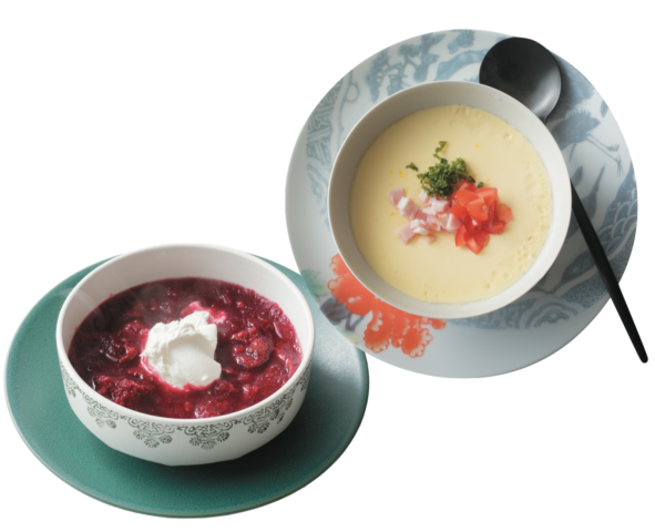 大庭英子先生のおかずスープ「牛肉とすりおろしビーツのスープ」と「レンジ茶碗蒸しスープ」