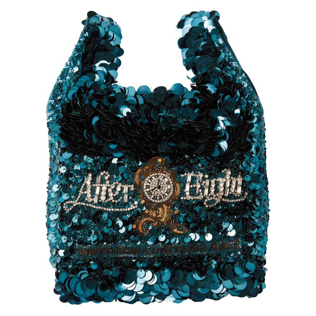 チョコレート菓子「After Eight®」のパッケージデザイン。トートバッグ［H30×W17×D2㎝］¥165,000（アニヤ・ハインドマーチ／アニヤ・ハインドマーチ ジャパン）