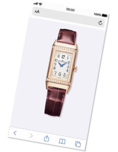 「素敵な腕時計が欲しいなとずーっと思っています。今シーズンは赤がなんだか気分。時計としてだけではなく、ブレスレットのような感覚で着けるのも素敵だろうなと妄想しています」腕時計〈レベルソ・ワン〉［PG］¥3,784,000（ジャガー・ルクルト）