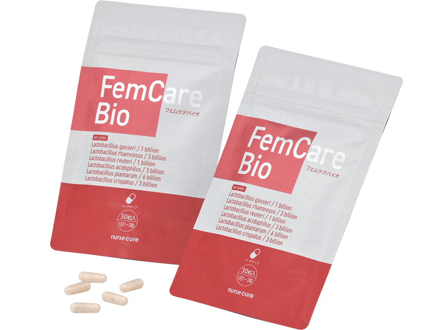 森永乳業のラクトフェリンを配合！ 女性のデリケートゾーンのために開発されたサプリメント。ラクトフェリンが膣内フローラを整え、雑菌の繁殖を防ぐ。フェムケアバイオ 30粒 ¥5,400（ナースキュア）