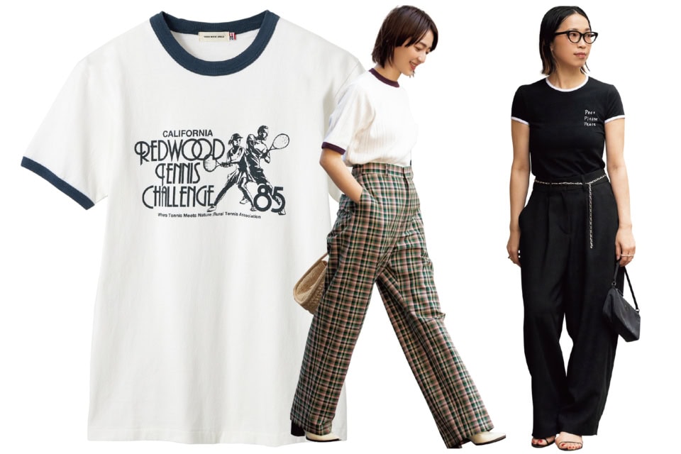 レトロ感満載な 【リンガーTシャツ】はきれいめボトムや小物使いでモダンに落とし込むのが正解。