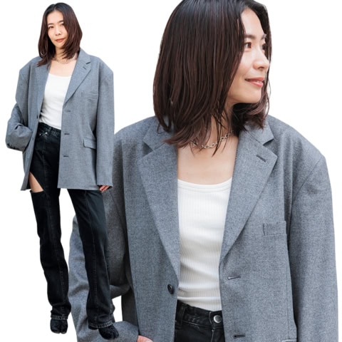 他はシンプル！着るだけで洒落るカシミアのオーバーサイズジャケット【小森 愛さんの私服スナップ】　