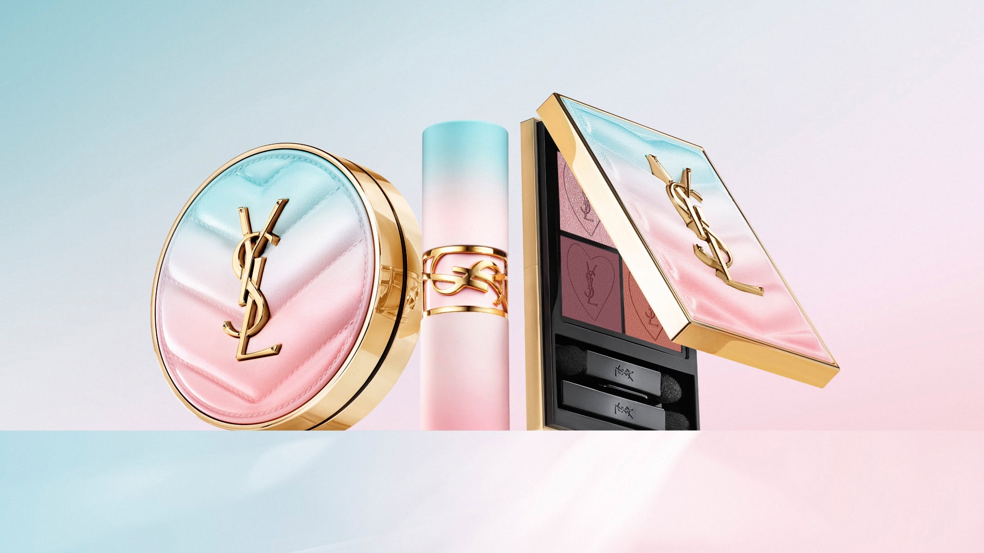 「クチュール ミニ クラッチ＜コレクター＞[NO.125]」￥11,440、「YSL ラブシャイン リップスティック＜コレクター＞[NO.44]￥6,380、「ラディアント タッチ グロウパクト＜コレクター＞」￥11,440