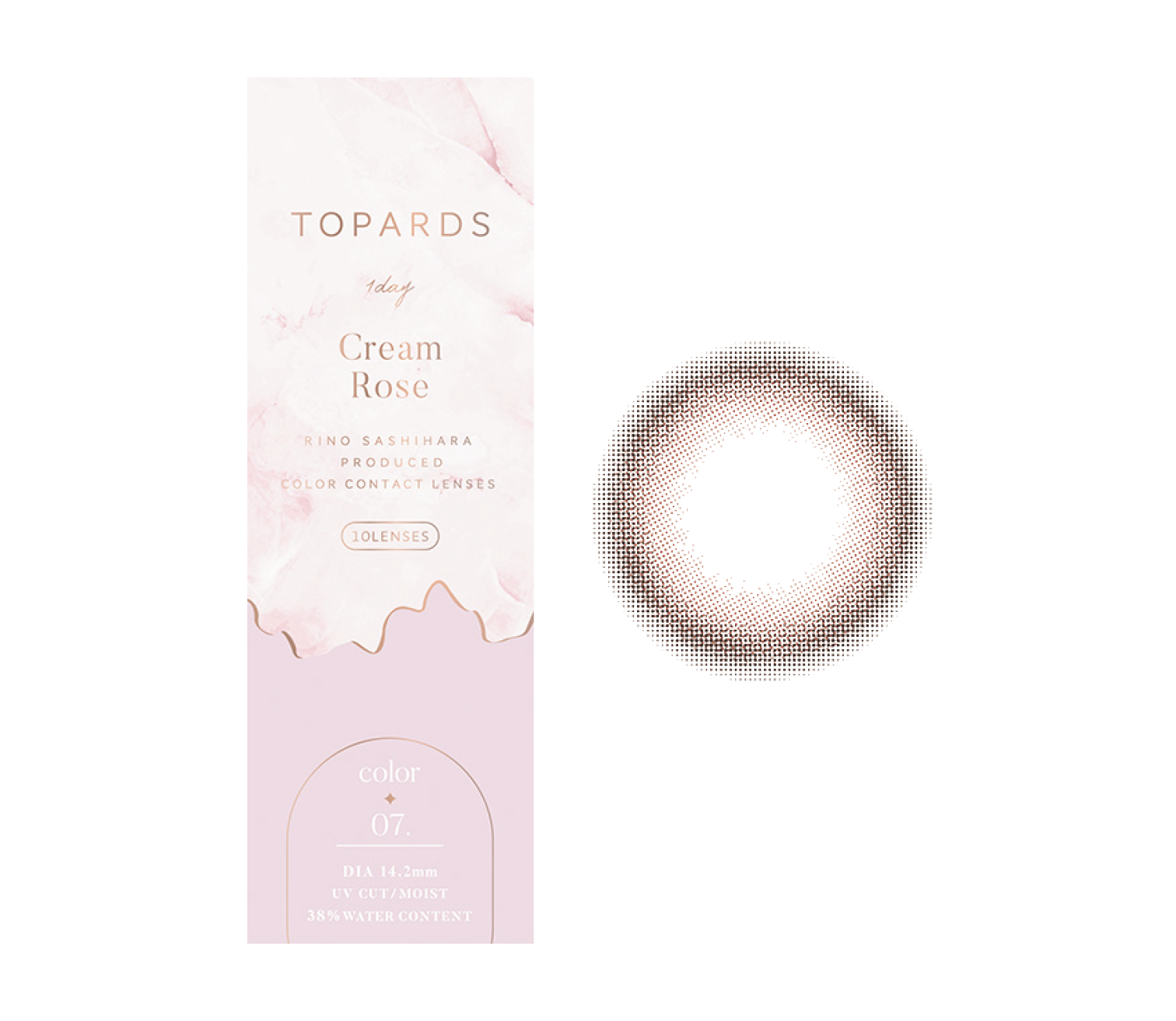 TOPARDS クリームローズ 1day 10枚入り ¥1,760［±0.00（度なし）、-0.50D~-6.00D（0.25Dステップ）、-6.50D~-10.00D（0.50Dステップ）］（PIA）
