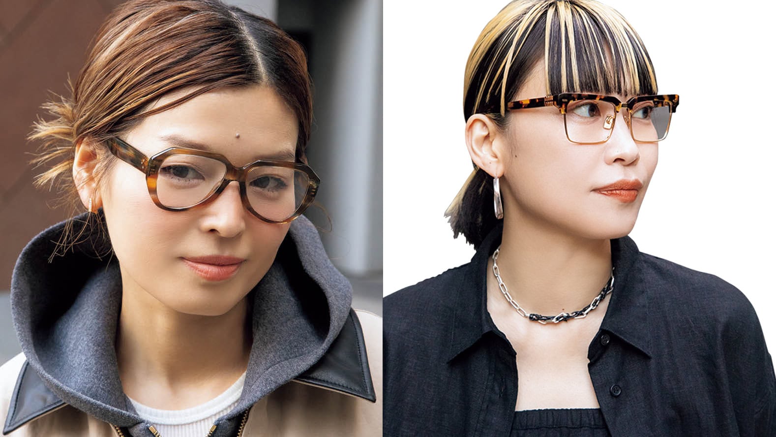 30代・40代スナップ3選】個性的なデザインの「べっ甲調フレーム眼鏡