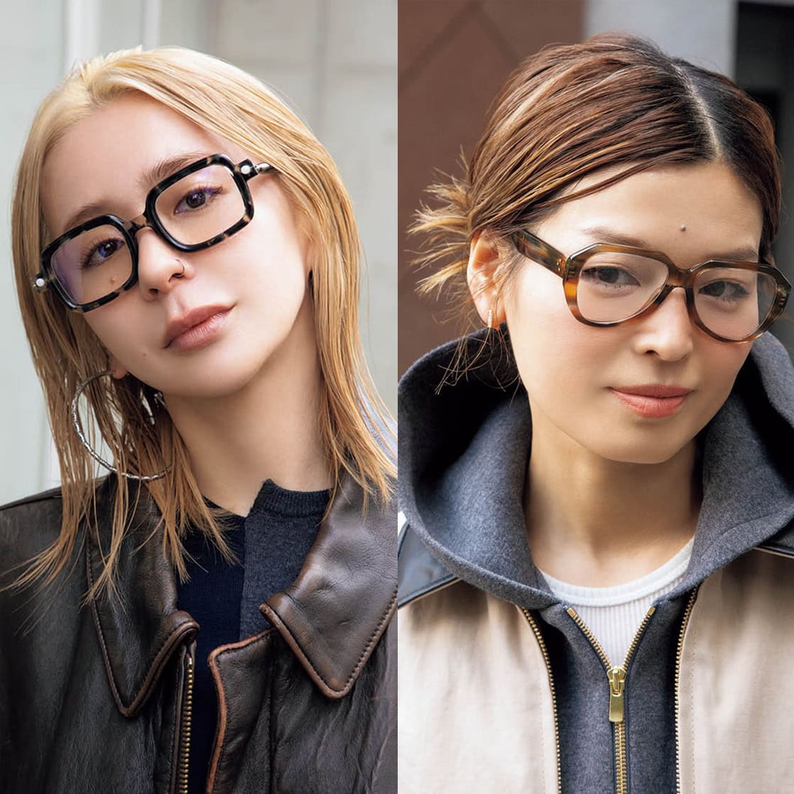 30代・40代スナップ3選】個性的なデザインの「べっ甲調フレーム眼鏡