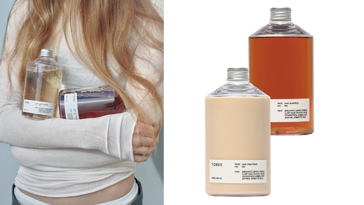 右から：スカルプケアシャンプー 400mL ¥5,500、ダメージリペアトリートメント 400mL ¥6,050（共にYOBEK）