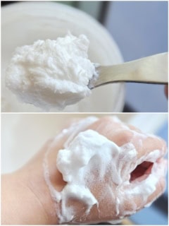 水を加えると程よく泡立つので、からだを洗うボディソープ代わりにも
