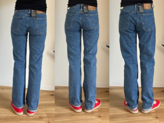 左から28・29・30インチ。「505™」各￥18,700（リーバイス®）。「505™」のサイズ感の違いは、後ろ姿が一番サイズ感の差がわかりやすいかも