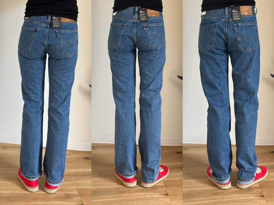 左から28・29・30インチ。「505™」各￥18,700（リーバイス®）。「505™」のサイズ感の違いは、後ろ姿が一番サイズ感の差がわかりやすいかも