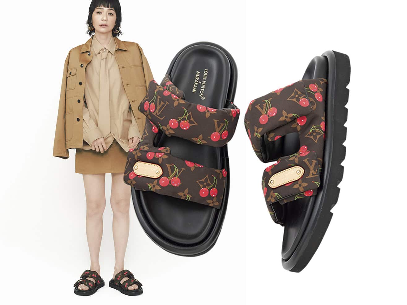 【村上隆×チェリー♪】ルイヴィトン プラットフォームサンダル 希少 LV モノグラムチェリー ミュール サンダル 村上隆 靴 37