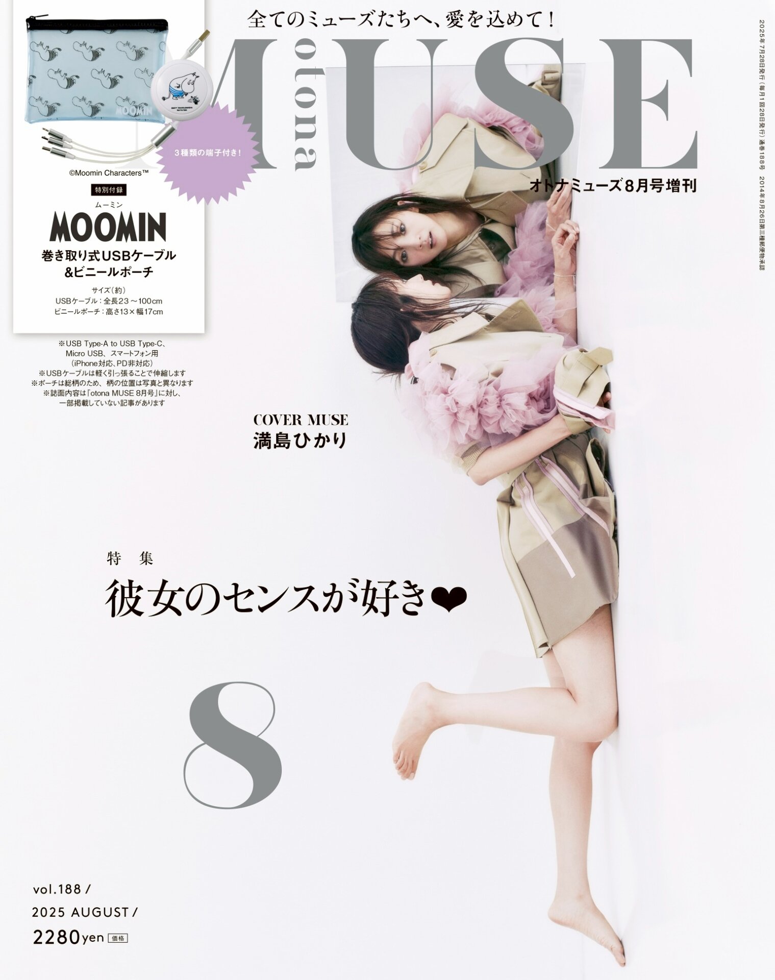 今月は増刊号もあります。表紙はこちら♡ ひゃー！鏡越しでもそのまなざしの強さはどうしてなのー！ こちらのお衣装もチカ キサダです！ あと、増刊号の付録はムーミンのUSBケーブルとポーチでこちらもめちゃ優秀なのです！