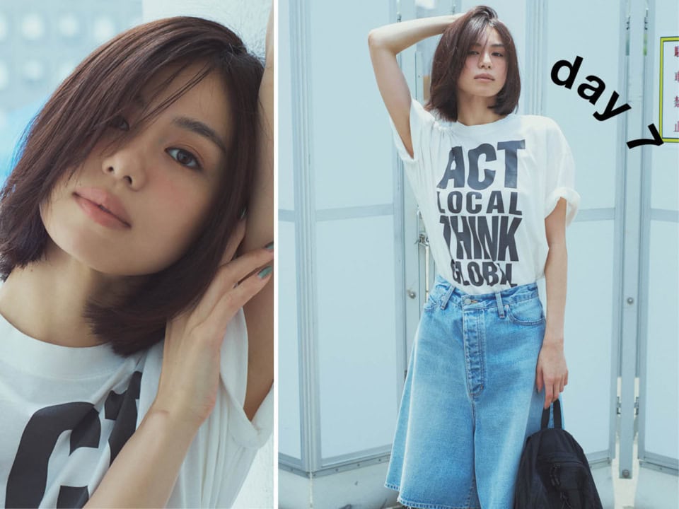 ビッグTとデニムの定番コーデもハーフパンツなら一気にフレッシュ見え!【真夏の10日間着まわし】