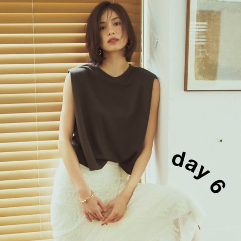 ブラウン×ホワイトのコーデはオンオフOKで上品見えします！【真夏の10日間着まわし術】