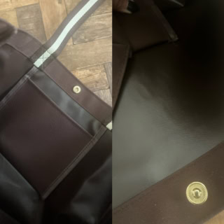 左／ポケットもボディと同素材を使用　右／コーティングされているのでお手入れも楽ちん