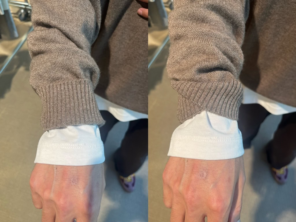 清水さんが披露してくれた袖口のテクニックは意外と簡単で、袖の一部をラフに折り返すだけ。コレなら真似できそう！