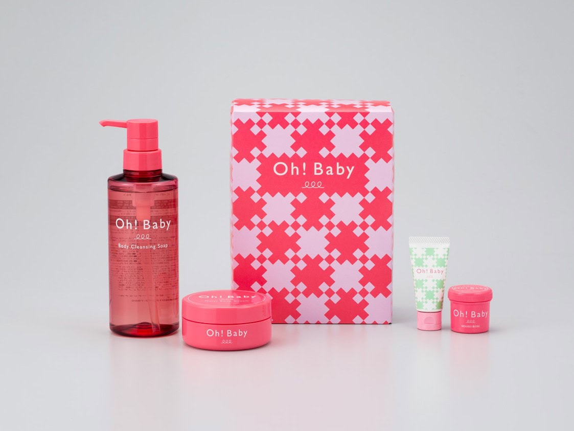 Oh!Baby ボディケアギフト ￥3,300【内容】Oh!Baby ボディクリアソープ 400mL、同 モイストボディクリーム 130ｇ、ボディ スムーザー Ｎ 30g ミニサイズ（非売品）、同 モイストハンドクリーム 15g※限定デザイン・ミニサイズ（非売品）