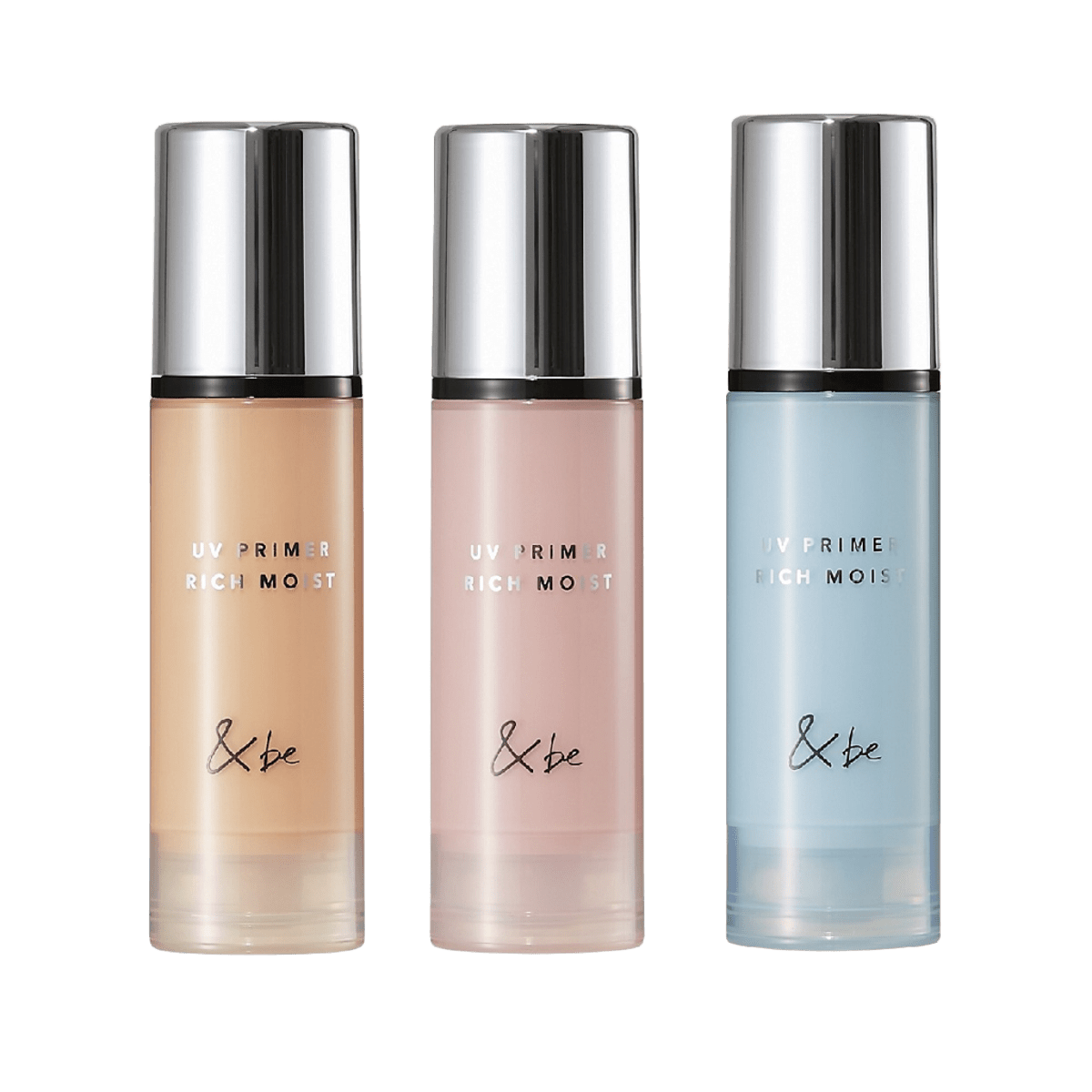 &be UVプライマーリッチモイスト SPF50+・PA++++ 全3色 36g 各￥3,080、同 ミニ SPF50+・PA++++ 全3色 15g 各￥1,650※2025年8月22日POP UP会場にて先行発売、2025年8月29日全国発売※ミニは数量限定