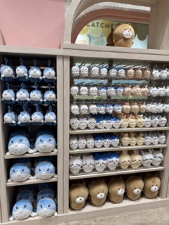 ぬいぐるみも多数取り揃えていらっしゃいます。一番下のくまが欲しい！