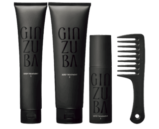 サロン発想の3種を塗り重ねる補修ケア。GINZUBA 3ステップ トリートメント（ジェル 120mL・マスク180mL・オイル 60mL・コーム） ¥15,400※セット価格（ギンズバ）