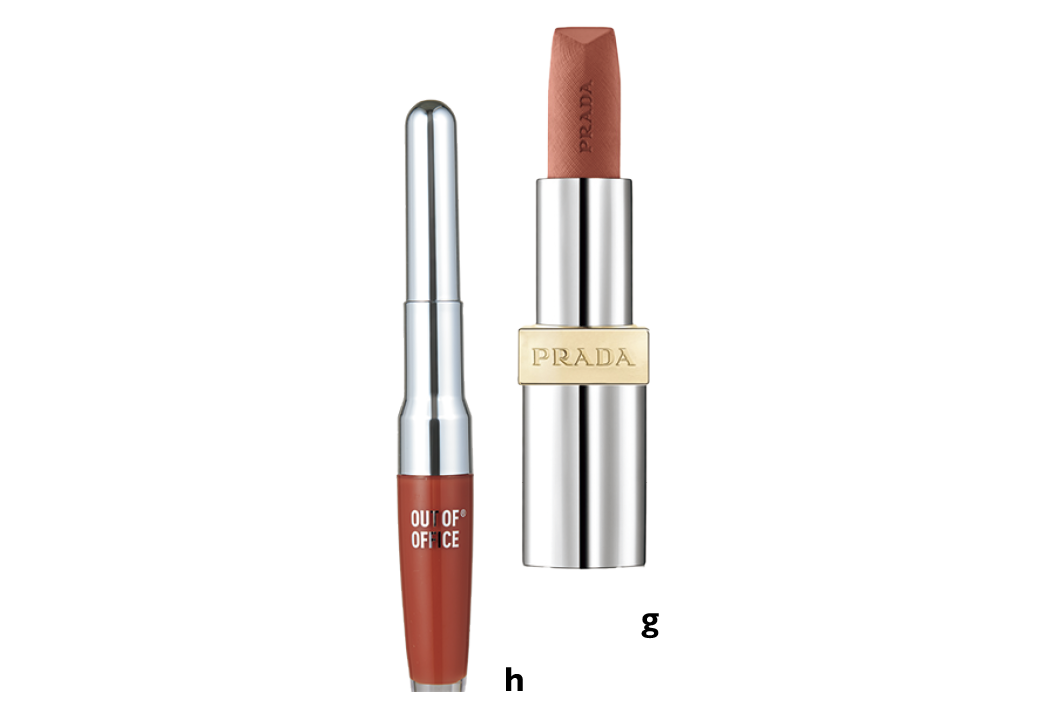 g PRADA BEAUTYのモノクローム ウェイトレス リップカラー（マット レザー） B01 h OUT OF OFFICEの2in1 リップグロス + リップライナー LC504は本人私物