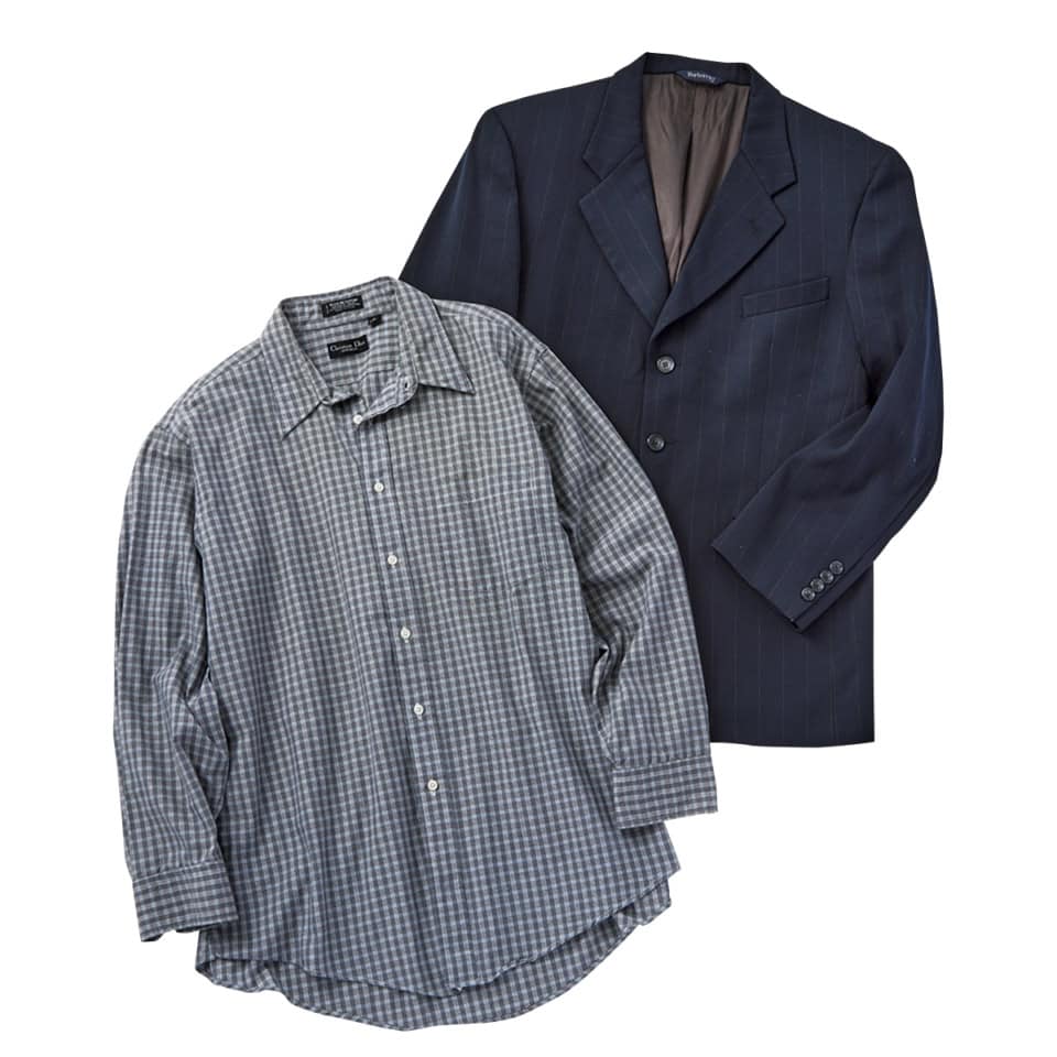 ジャケット¥12,000、シャツ¥12,000（共にYAMAHISA USED CLOTHING SHOP）