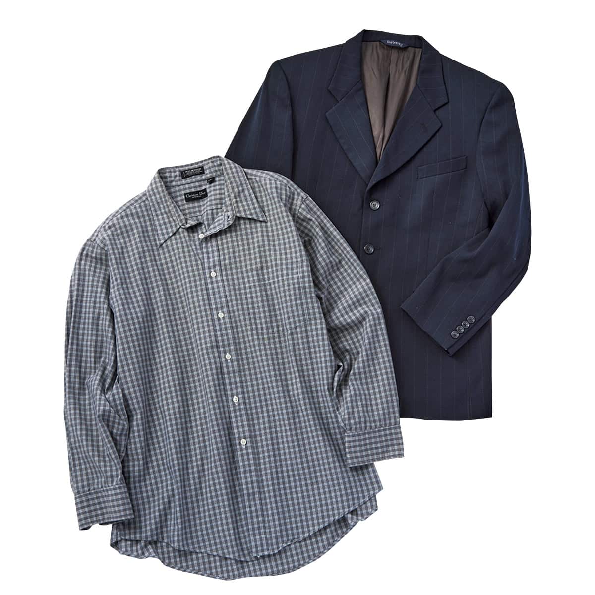 ジャケット¥12,000、シャツ¥12,000（共にYAMAHISA USED CLOTHING SHOP）