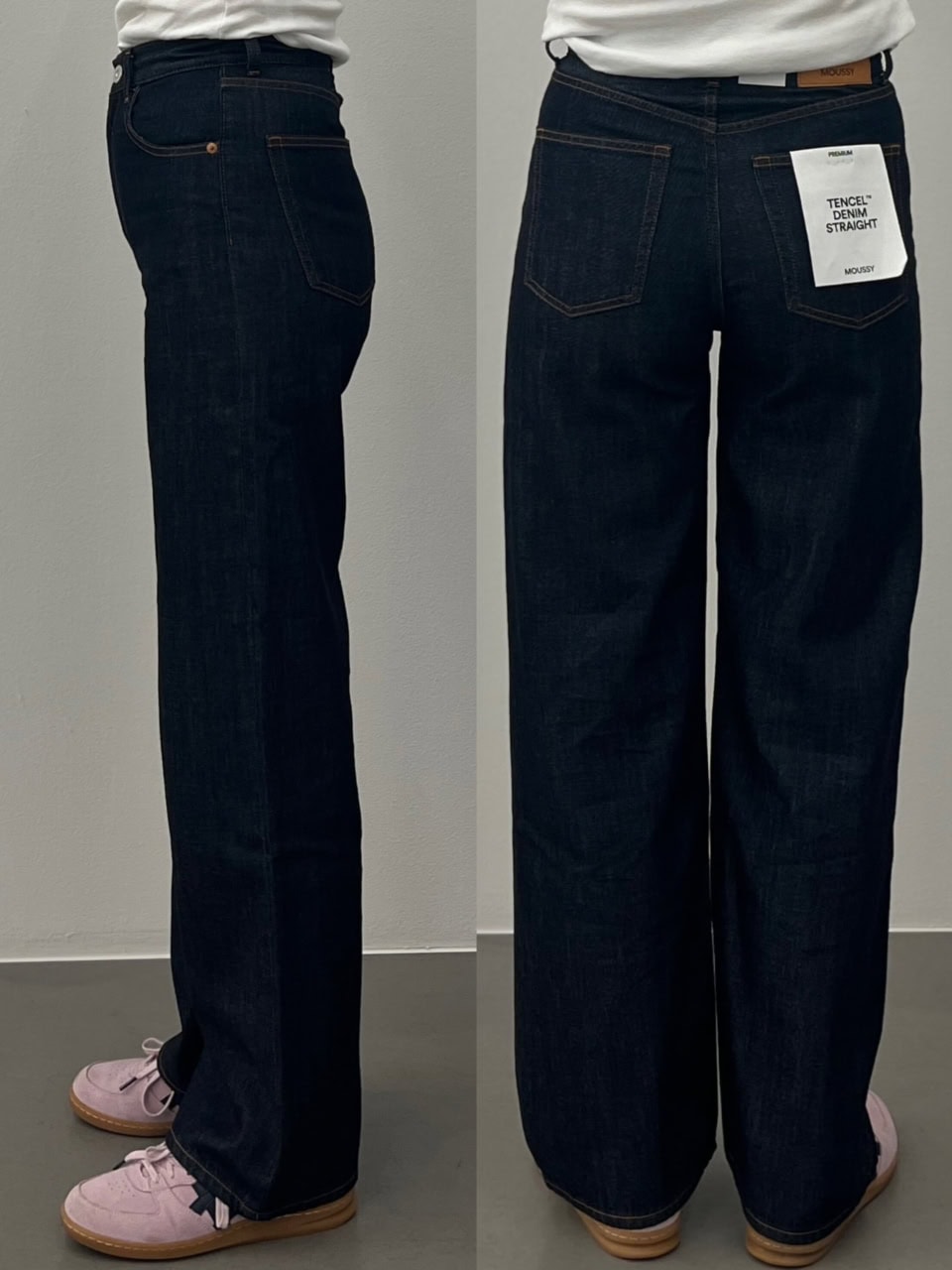 【TENCEL ™ DENIM STRAIGHT】全方位で美しいシルエットを描いていますよね。ライトブルーをはいたときから気づいていましたが、私、このモデルがめちゃ似合うかも！