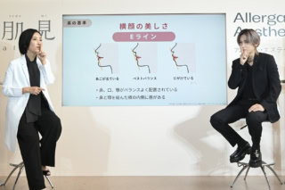 実際にEラインをチェックする上原恵理先生（左）と千賀健永さん（右）