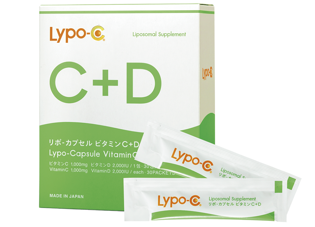 吸収率アップを狙い、カプセルの内部にビタミンC、外側の二重膜内にビタミンDを閉じ込めた仕様。Lypo-C リポ・カプセル ビタミンC＋D 30包 ¥8,964（SPIC）