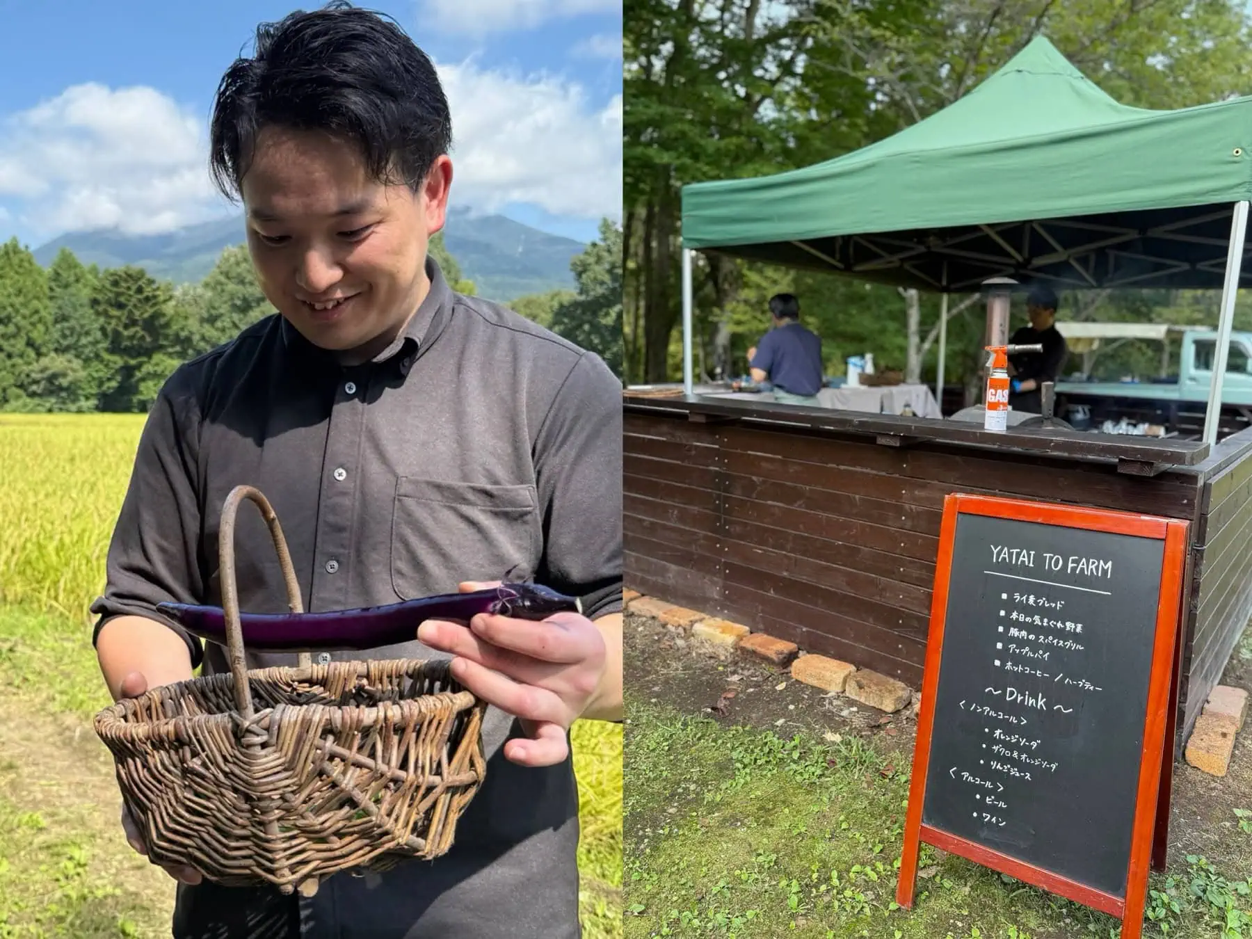 収穫したお野菜をシェフに託し、炭火焼き。ここはまさにアクティブなオープンキッチン！