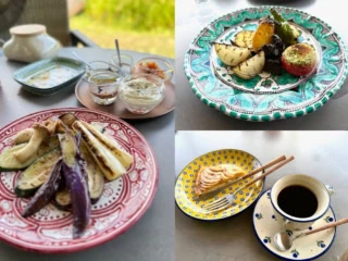 バルサミコ、アンチョビマヨネーズ、バイオレットマスタードと蜂蜜、サルサヴェルデ、トマトレリッシュの5種のオリジナルソースが野菜の旨味を引き立ててくれます。メニューは、野菜プレートのほか、パン、ポークのスパイスグリル、アップルパイにお好きなドリンクを。今回はザクロ＆オレンジのソーダをオーダー。