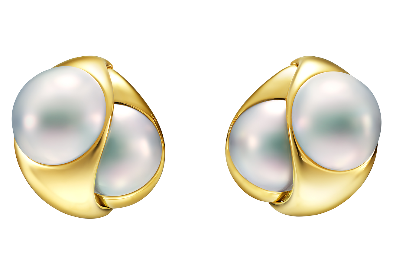 イヤリング〈リキッド スカルプチャー〉［18Kイエローゴールド×マベ真珠］¥2,200,000（TASAKI）