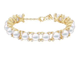 ブレスレット〈プロング〉［18Kイエローゴールド×あこや真珠×ダイヤモンド］ ¥5,280,000（TASAKI）