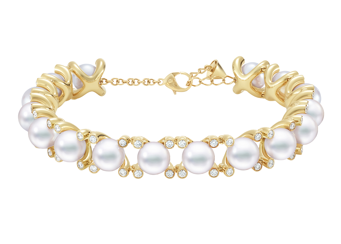ブレスレット〈プロング〉［18Kイエローゴールド×あこや真珠×ダイヤモンド］ ¥5,280,000（TASAKI）
