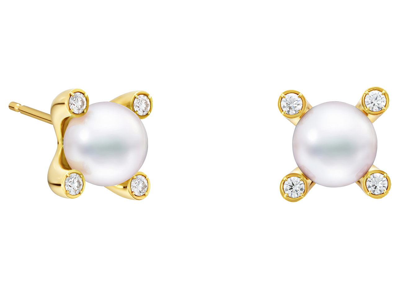 イヤリング〈プロング〉［18Kイエローゴールド×あこや真珠×ダイヤモンド］ ¥1,320,000（TASAKI）