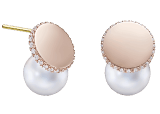 イヤリング〈ディスクパール〉［18KSAKURA ゴールド×南洋真珠 白蝶×ダイヤモンド］¥1,540,000（TASAKI）