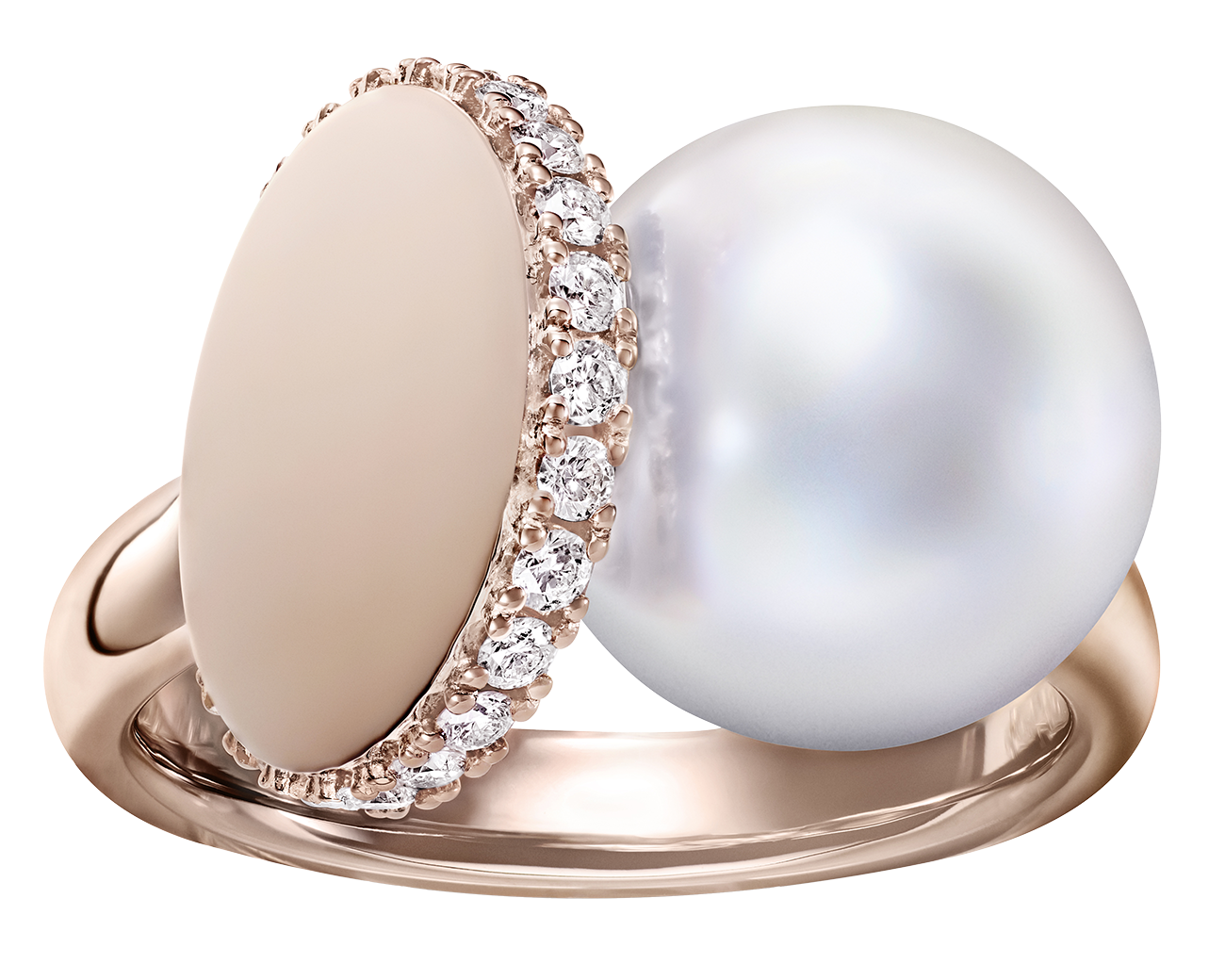 リング〈ディスクパール〉［18KSAKURA ゴールド×南洋真珠 白蝶×ダイヤモンド］¥1,375,000（TASAKI）