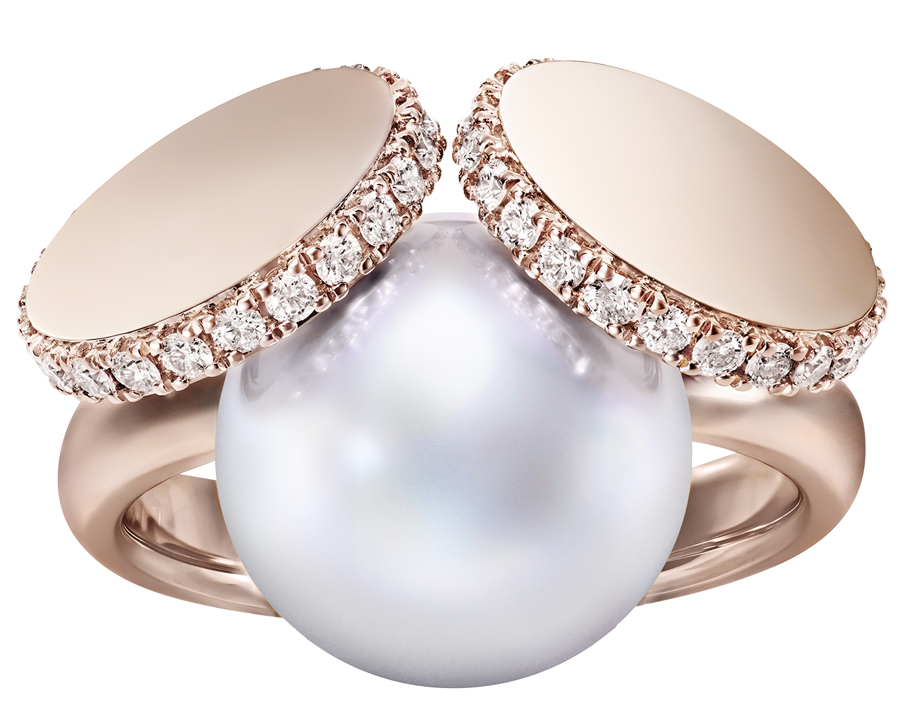 リング〈ディスクパール〉［18KSAKURA ゴールド×南洋真珠 白蝶×ダイヤモンド］¥1,650,000（TASAKI）