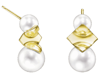 イヤリング〈スクエアリーフ〉［18Kイエローゴールド× 淡水真珠］ ¥429,000（TASAKI）