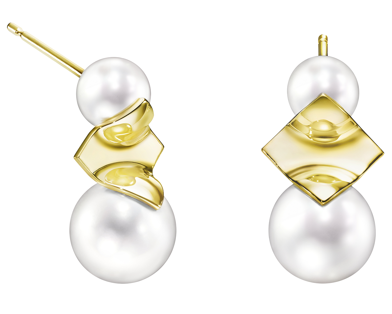 イヤリング〈スクエアリーフ〉［18Kイエローゴールド× 淡水真珠］ ¥429,000（TASAKI）