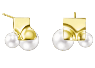 イヤリング〈スクエアリーフ〉［18Kイエローゴールド× 淡水真珠］¥462,000（TASAKI）