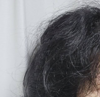 お見苦しくってスイマセンね。普段の朝、起きぬけの髪の基本の質感はこんな感じなんです。使うシャンプーによってはもっとパサつく朝もあります。ボサボサ。いやよねえ、髪って年齢が本当に出るパーツです。