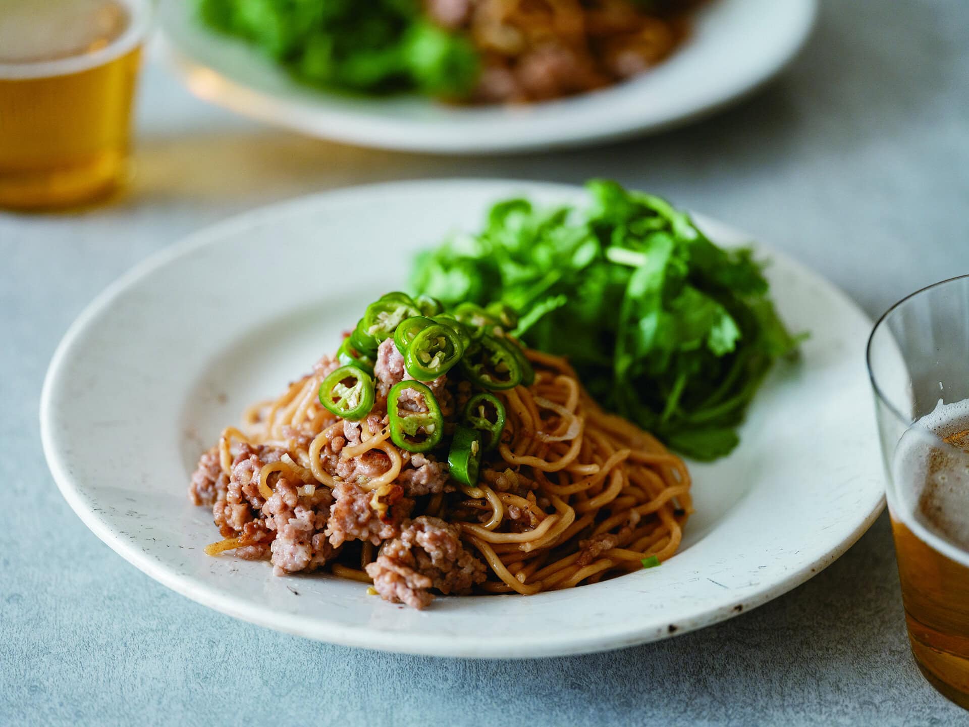 青唐辛子ナンプラーだれで食べる 『ひき肉とパクチーの青唐ナンプラー焼きそば』